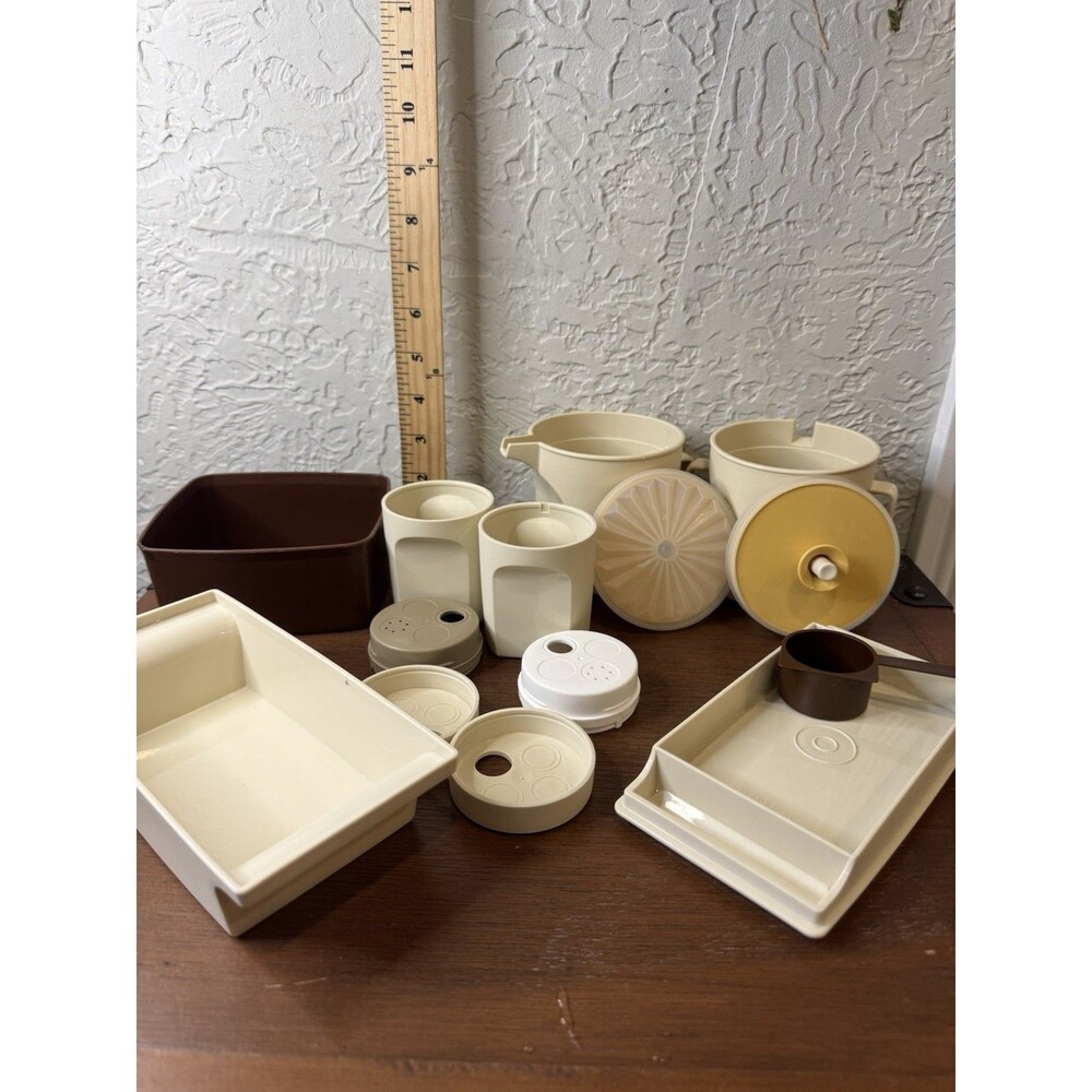 VTG Tupperware Harvest Gold Cream Lot Salt Pepper Cream Sugar Butter 14 Pieces
